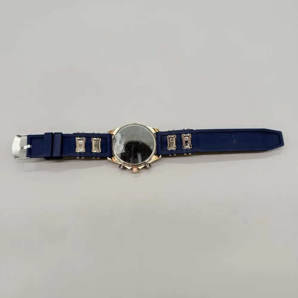 Mens Navy Blue Rose Gold Watch Silicone Strap Industrial Bolled Bezel Sport New